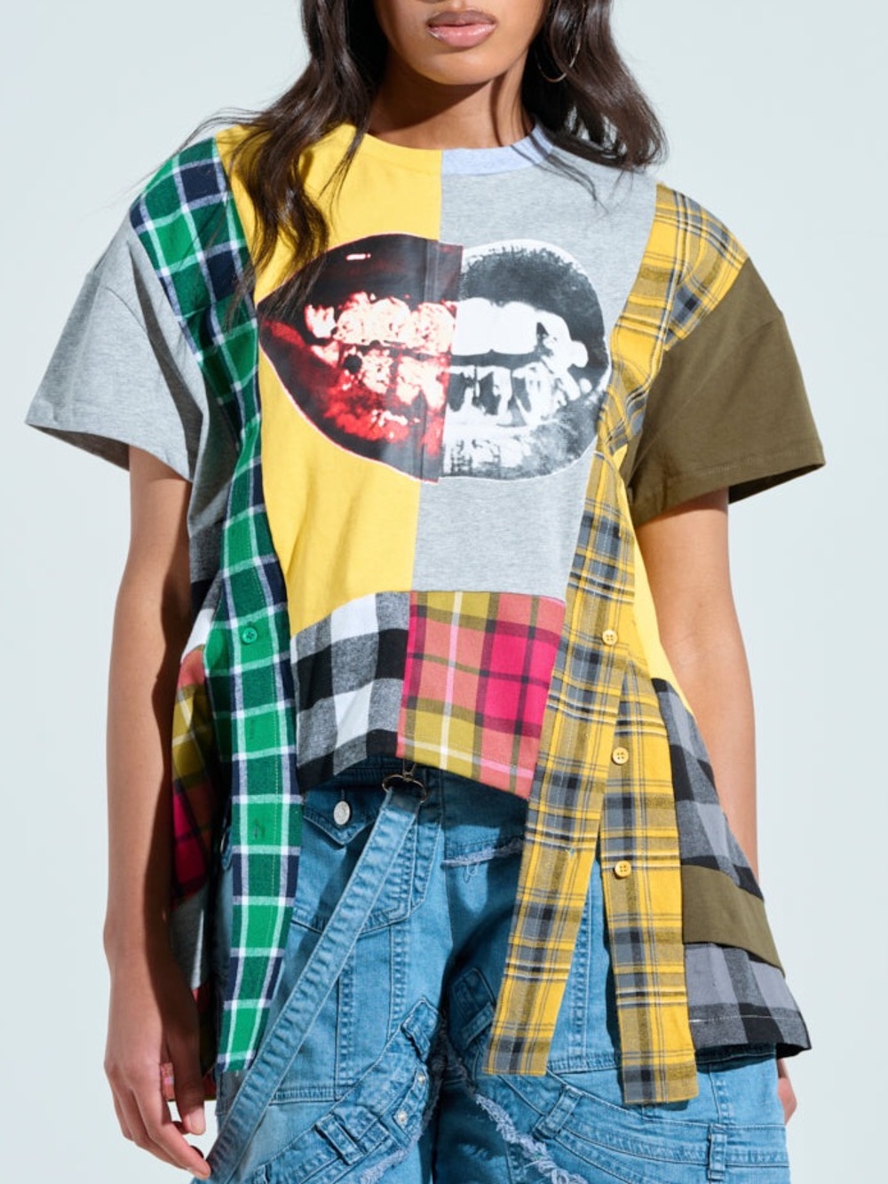 AKIRA Label Rebuilt Oversized Flannel T- Shirt Size Small